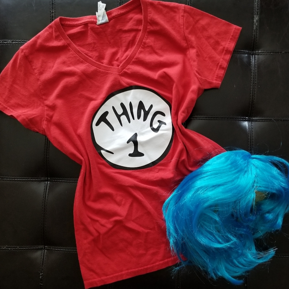 ❗Thing 1 Costume Blue Light-Up Blue Wig Medium❗